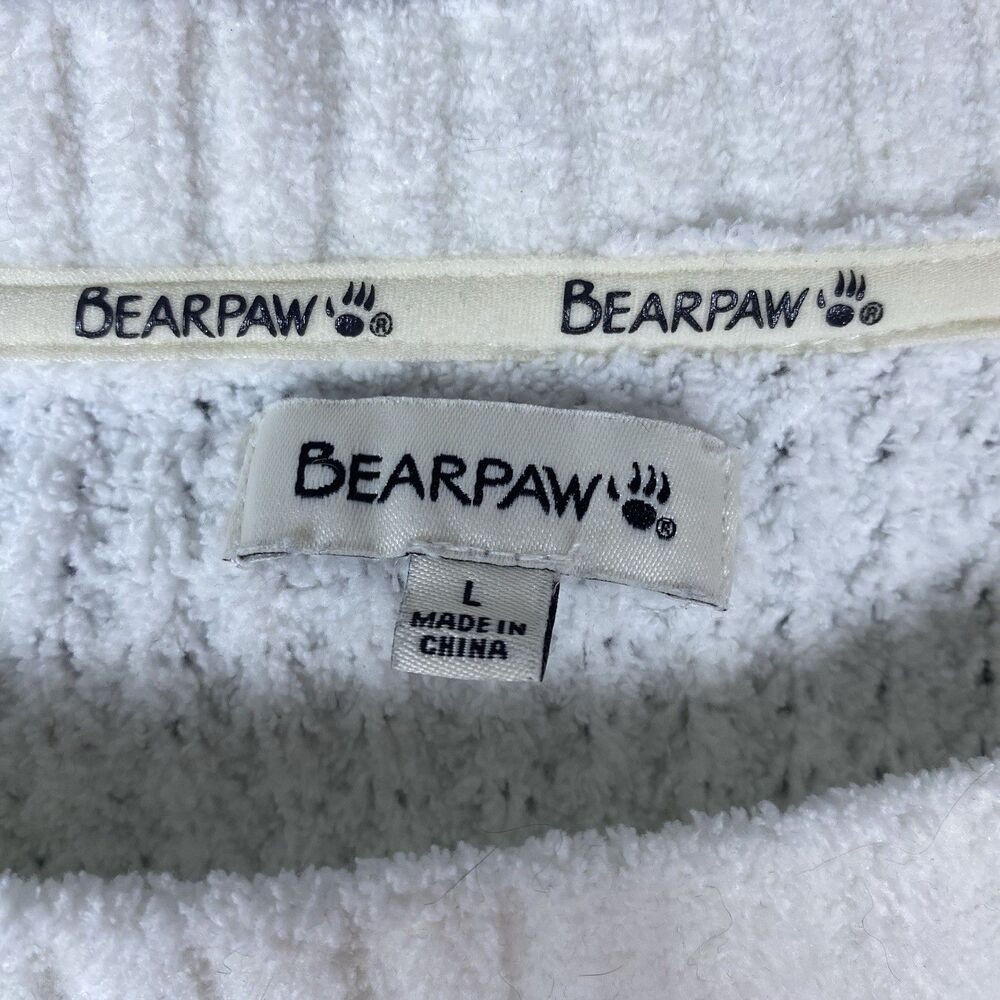 Bearpaw Women’s Chenille Sweater Chunky Knit Striped White & Gray Size Large - Picture 5 of 11